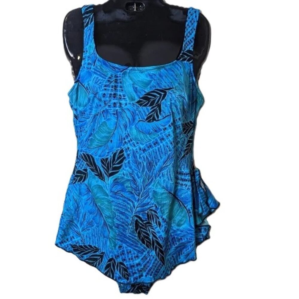 Vintage Maxine of Hollywood Tropical Swimsuit Floral Modest Dress Skirt Side Tie